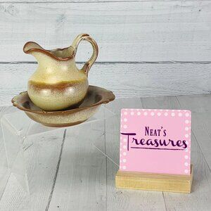 Frankoma PLAINSMAN DESERT GOLD Scalloped Rim Stoneware Small Pitcher & Bowl Set